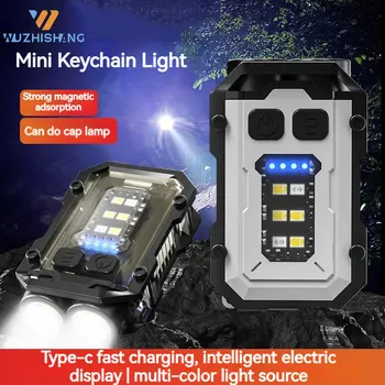 מיני נייד מחזיק מפתחות אור גבוה LED מואר פנס כפול מקור אור חיצוני קמפינג דיג כלי Multi-פונקציה לפיד המנורה